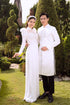 White embroidery lace couple wedding ao dai