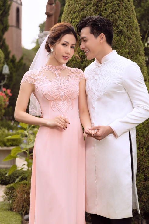 Men's ao dai with embroidery lace - sale