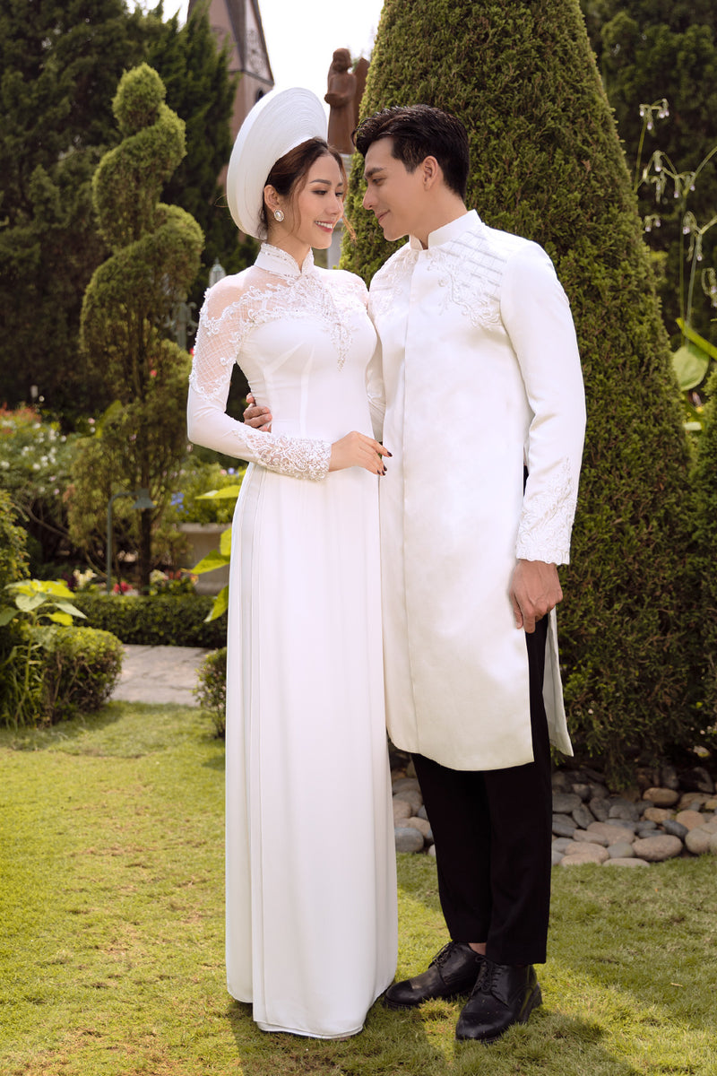 Modern patterns couple wedding ao dai – LAHAVA - Main Image