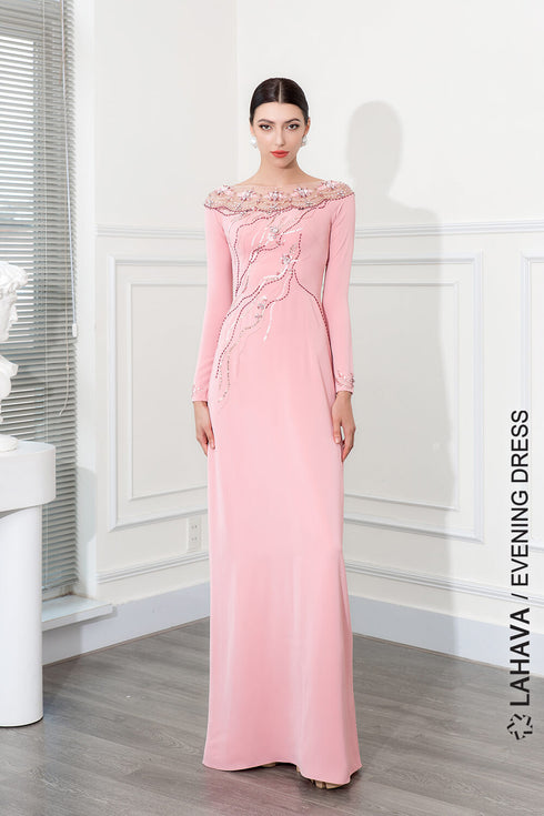 A-line scoop neck floor length beading gown