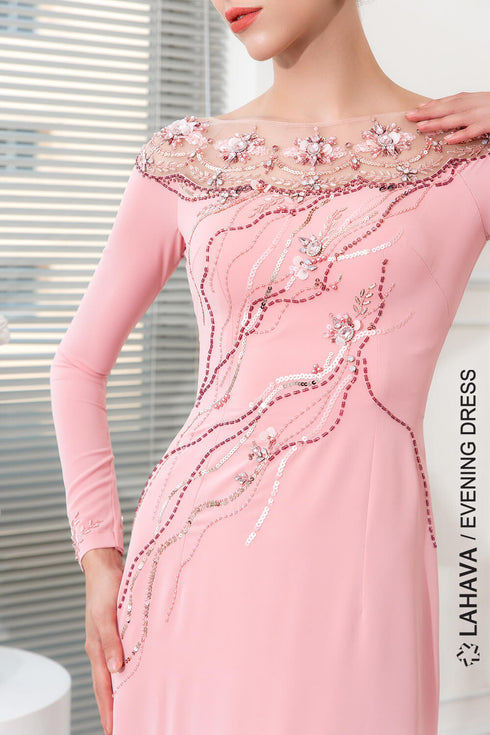 A-line scoop neck floor length beading gown