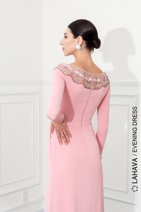 A-line scoop neck floor length beading gown