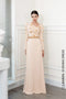 Asymmetric neckline long sleeves beaded gown