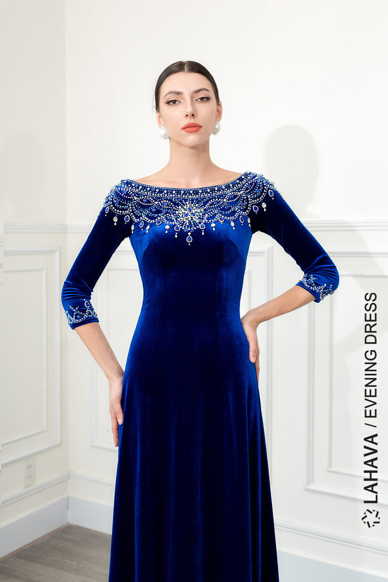 Velvet scoop neck threequarter sleeves dress LAHAVA