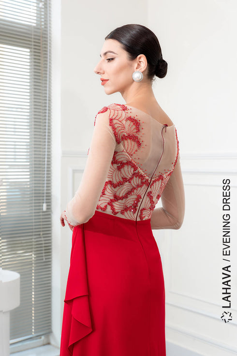 Scoop neck ruched a-line gown