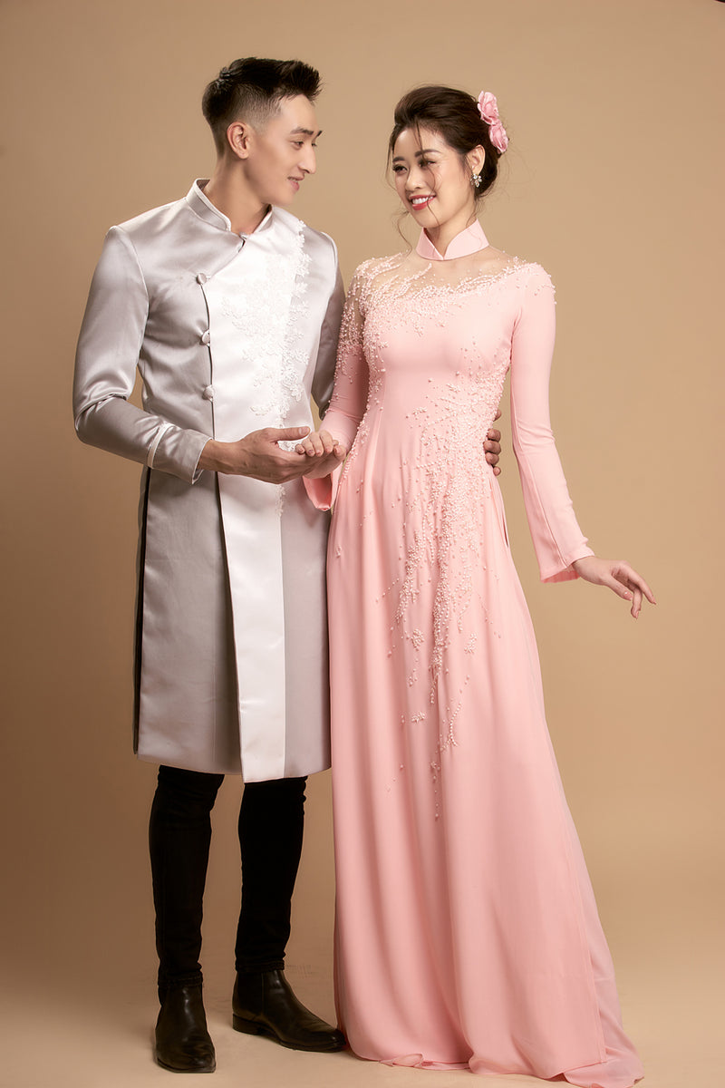 Red men ao dai with lace