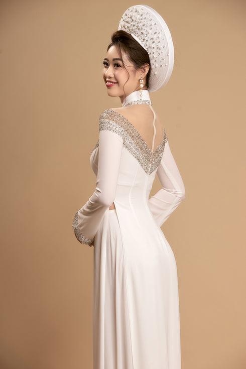 White exquisite beaded modern ao dai