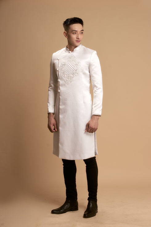 Ivory sophisticated beading men's ao dai