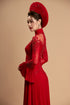Red modern pleated wedding ao dai