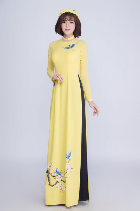 Yellow modern party ao dai