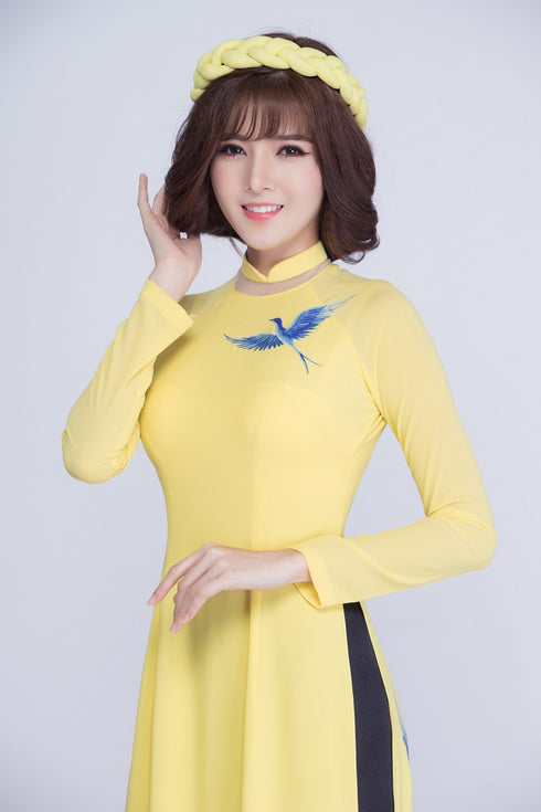 Yellow modern party ao dai