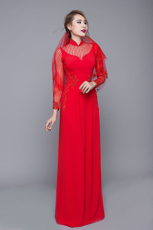 Detachable cape modern wedding ao dai