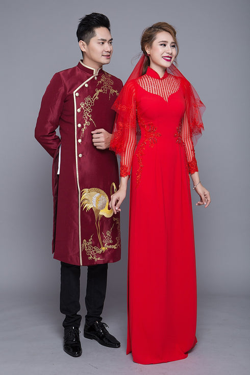 Detachable cape modern wedding ao dai