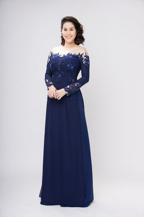 Scoop neck beaded party ao dai