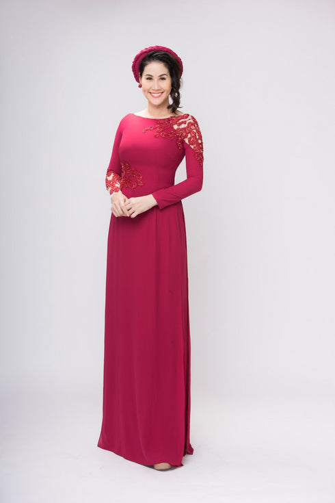 Simply scoop neck beaded ao dai
