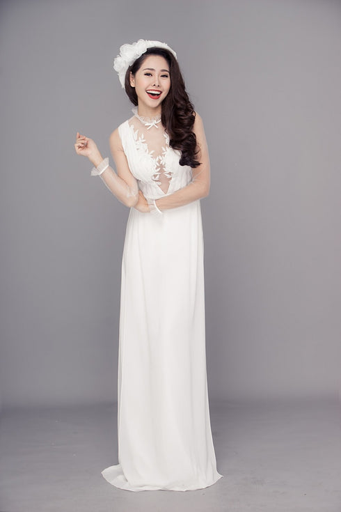 Delicate pleated modern wedding ao dai