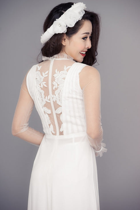 Delicate pleated modern wedding ao dai