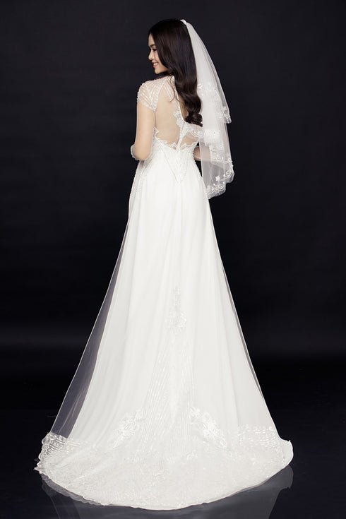 White embroidery lace bride ao dai