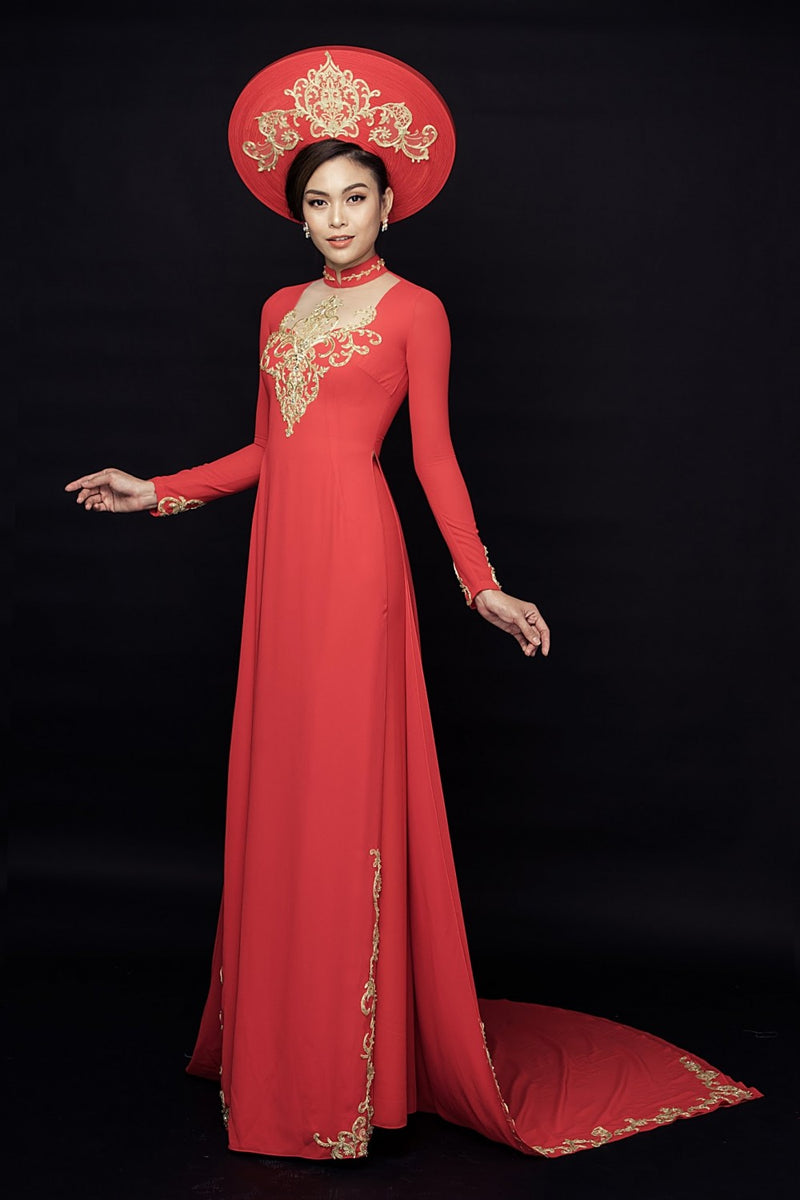 Black with gold beaded tradtional ao dai – LAHAVA