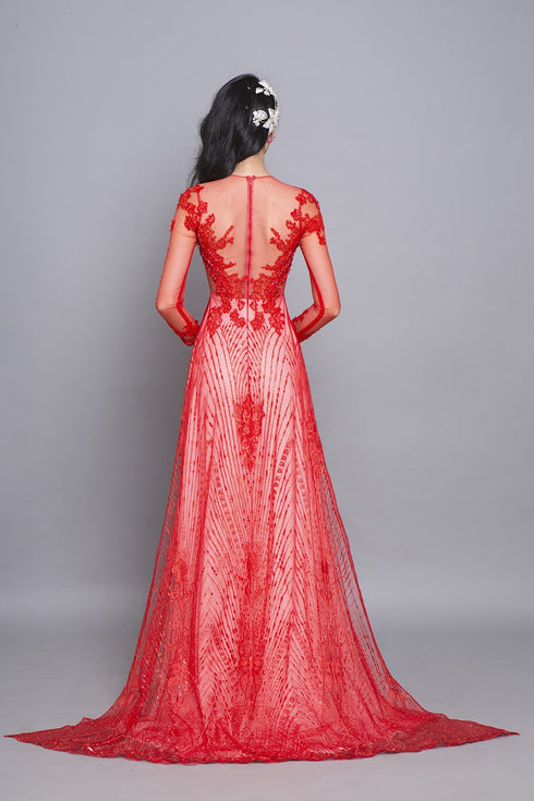 Red and white two layers ao dai