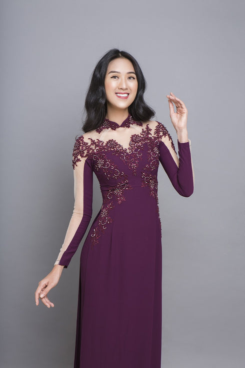 Modern cut out long sleeves beaded