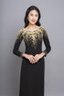 Black scoop neck 3D flowers ao dai