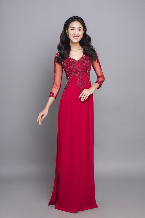 Emboirdery appliques illusion Ao dai