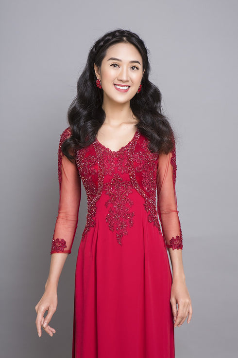 Emboirdery appliques illusion Ao dai