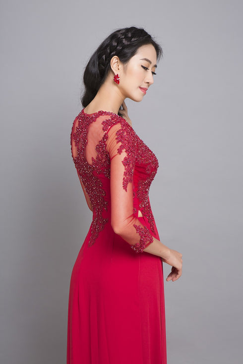 Emboirdery appliques illusion Ao dai