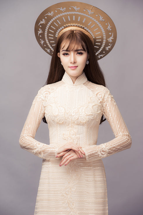 Champagne modern lace ao dai