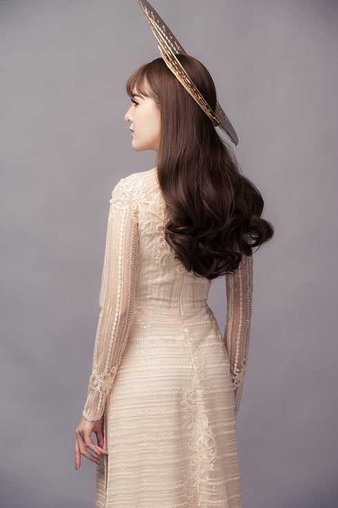 Champagne modern lace ao dai