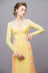 Yellow modern party ao dai