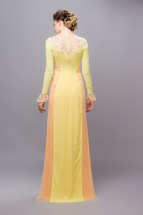 Yellow modern party ao dai
