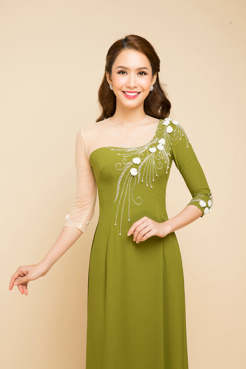 Half sleeves round neck party ao dai