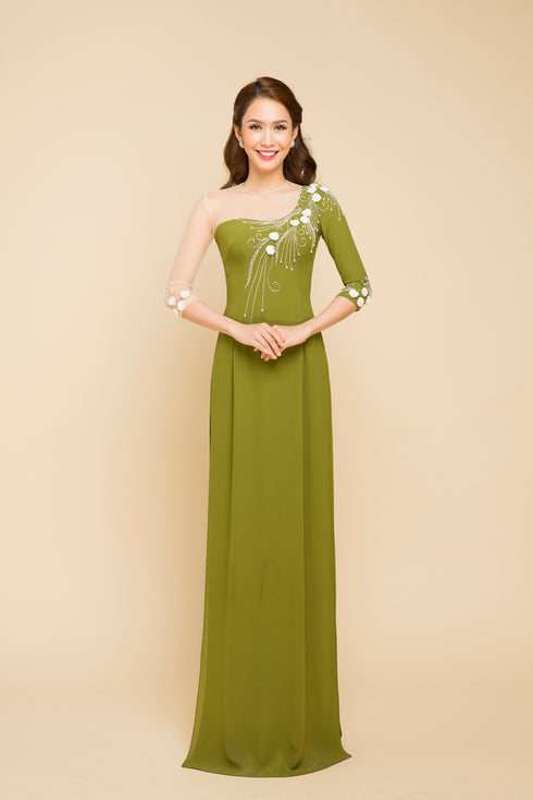 Half sleeves round neck party ao dai