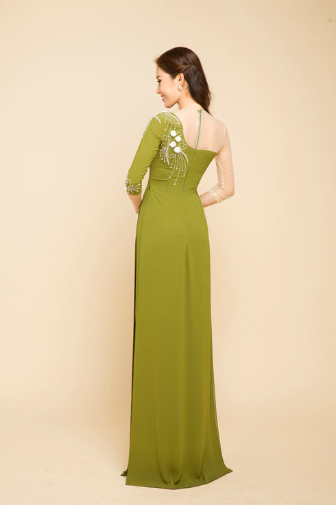 Half sleeves round neck party ao dai