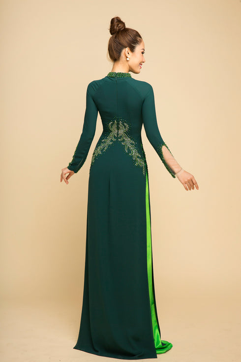 Cut-out sleeves illusion beaded ao dai