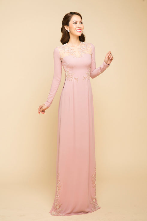 Round neck beaded modern ao dai