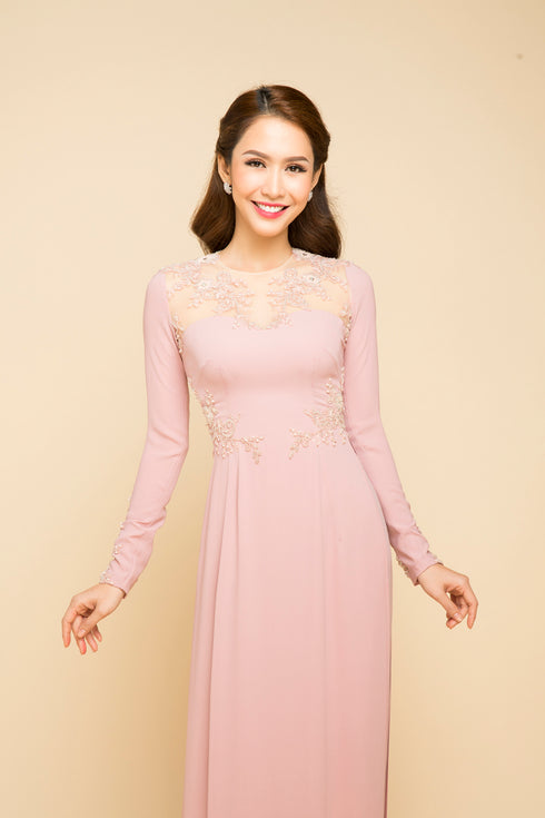 Round neck beaded modern ao dai