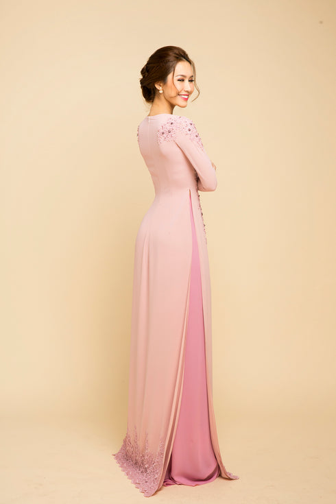 Scoop neck long sleeves party ao dai