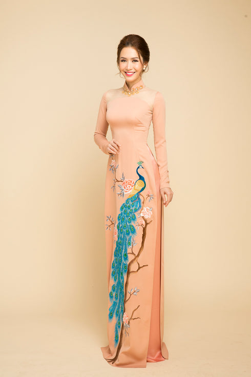 Peacock handcrafted embroidered ao dai