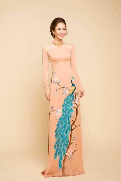 Peacock handcrafted embroidered ao dai
