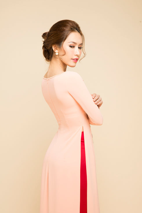 Square neckline hand embroidered ao dai