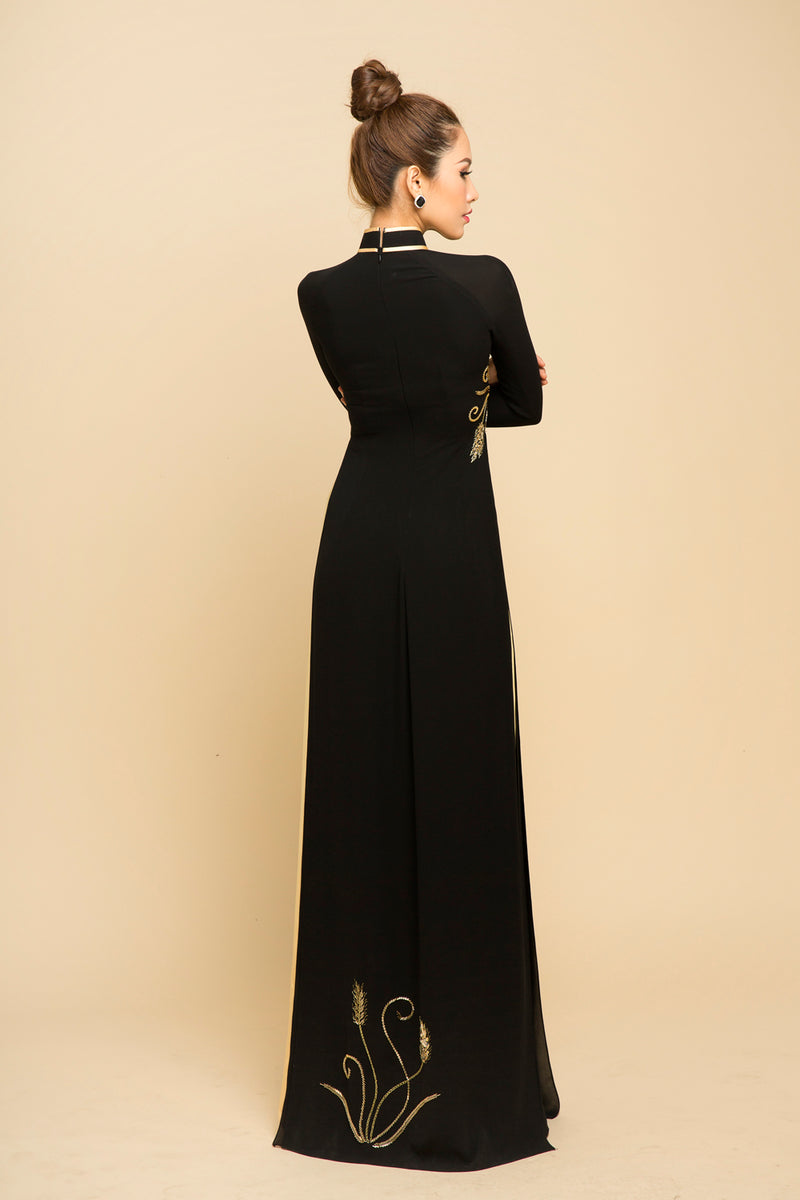 Black with gold beaded tradtional ao dai LAHAVA Black with gold beaded tradtional ao dai LAHAVA