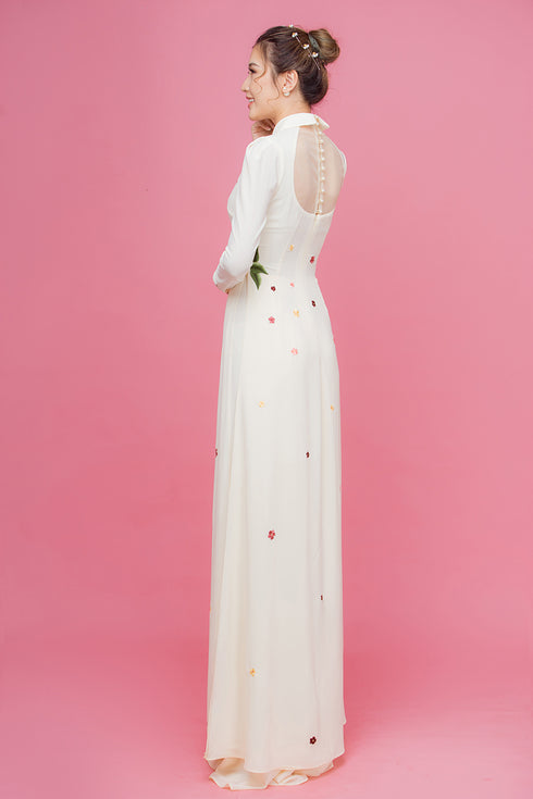 Simply back cut-out floral embroidered