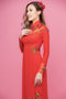 Modern cut out neckline embroidered ao dai
