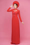Red cut out neckline beaded ao dai