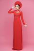 Red cut out neckline beaded ao dai