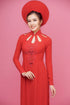 Red cut out neckline beaded ao dai
