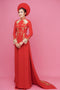 Red modern cut out ao dai with gold lace